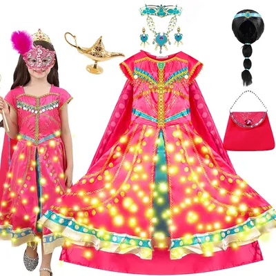 Mädchen Jasmin Kostüm Kind Prinzessin Cosplay Kleid Aladdin Rollenspiel Fancy Magic Lampe Geburtstag Image