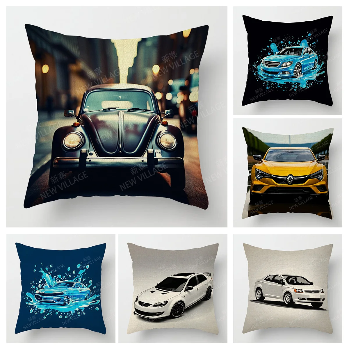 Moderne einfache Auto-Illustration-Kissenbezug, Schlafzimmer, Café, Dekoration, anwendbarer Auto-Kissenbezug, 40 x 40 cm, 45 x 45 cm