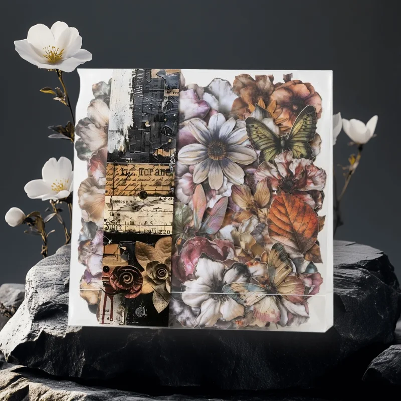 100 Stück/200 Stück große Vintage-Blumen-Hartkartenaufkleber, Blumenkönigreich für Tagebuchhandwerk Image