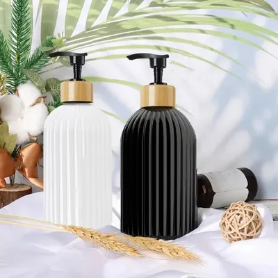 500ml Strip Soap Dispenser with Bamboo Pump Refillable Shampoo Liquid Conditioner Bottle Hands Dishes Home Bathroom Accessories
