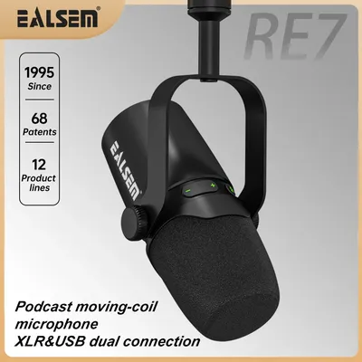 RE7 USB and XLR Wired Dynamic Microphone with Frequency Response for Audio Vocal Microphone