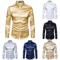 Camicia da uomo in raso di seta liscio da uomo solido smoking camicia da lavoro da uomo Casual Slim Fit oro lucido camicie da sposa Plus size S-XXL