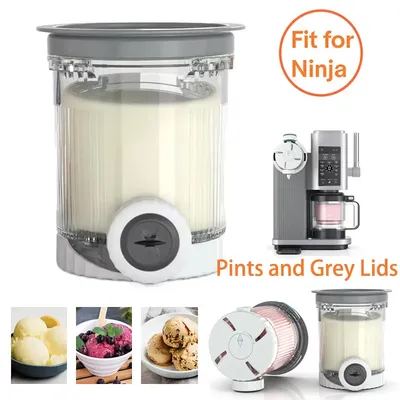 Ice Cream Pints Cups Reusable Sealing Grey Lids for Ninja Swirl NC700 NC701 Series Maker Storage Containers Parts XSK7PNTLD2