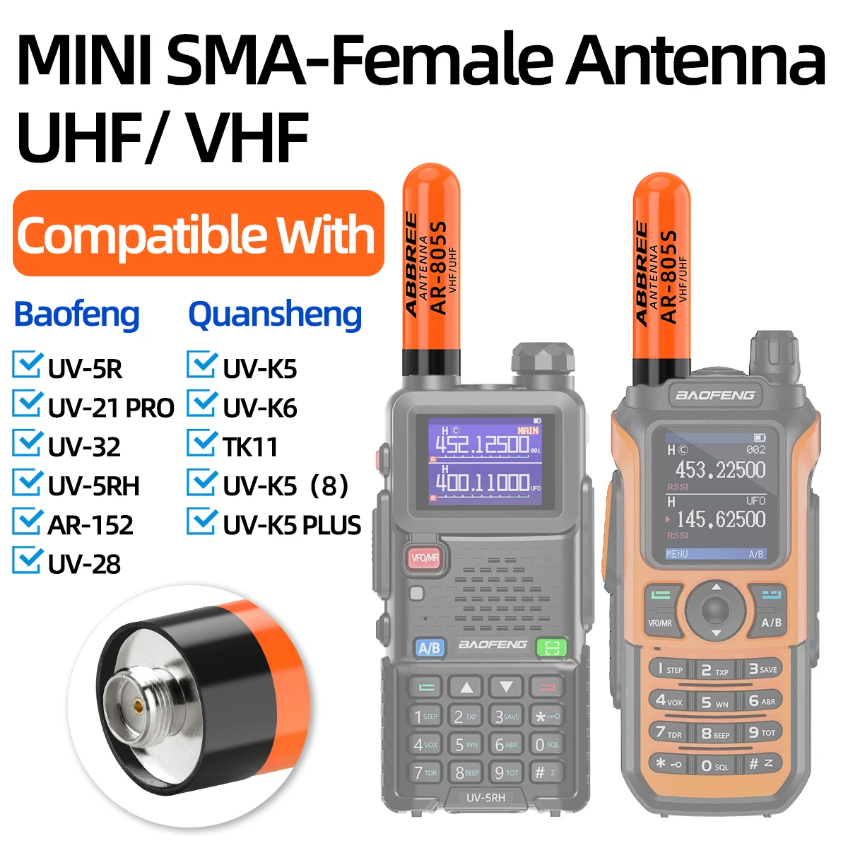 ABBREE AR-805S Mini Short Walkie Talkie SMA-Buchse Antenne UHF/VHF Long Range Für Baofeng UV-5R UV-32 UV-21 PRO Ham 2-Wege Radio Image