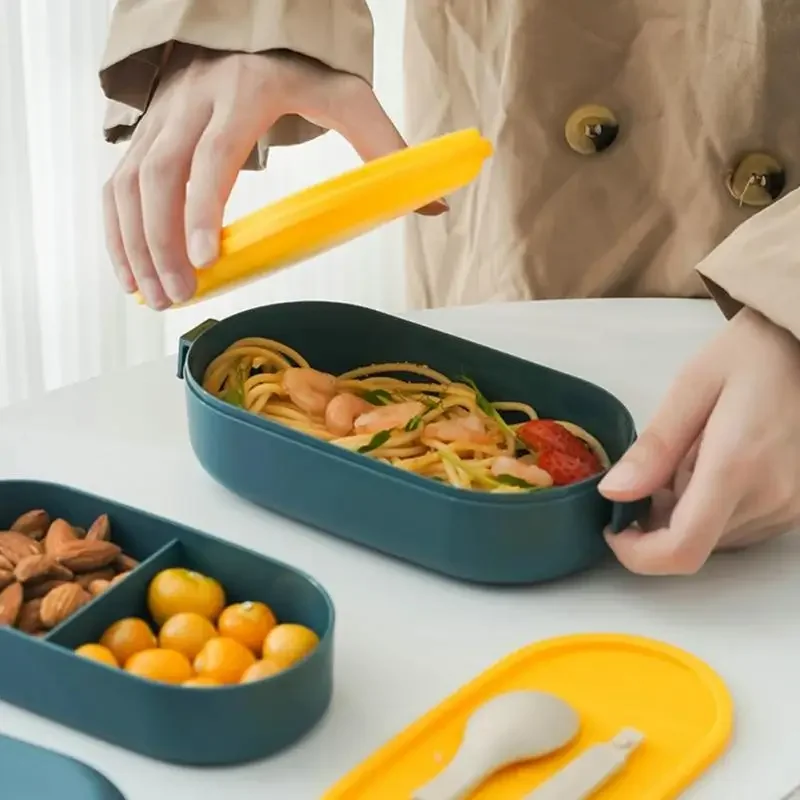 Doppelschichtige Lunchbox für Studenten, mikrowellengeeignet, Obst-Bento-Box, Büro-Lunchbox aus Kunststoff, versiegelter, auslaufsicherer Aufbewahrungsbehälter für Lebensmittel Image