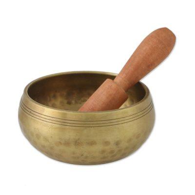 Mantra Voice,'Brass and Raintree Wood Hammered Singing Bowl and Striker'