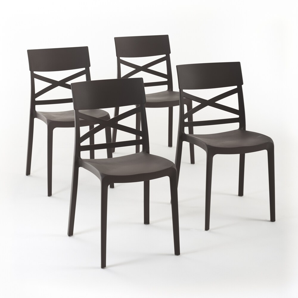 RATTATAN 4er-Set stapelbare Stühle aus Polypropylen mit Glasfasern für Außenbereich und Garten, Bar und Restaurant, Küche modernes Design - MARTINA - Mokka Image