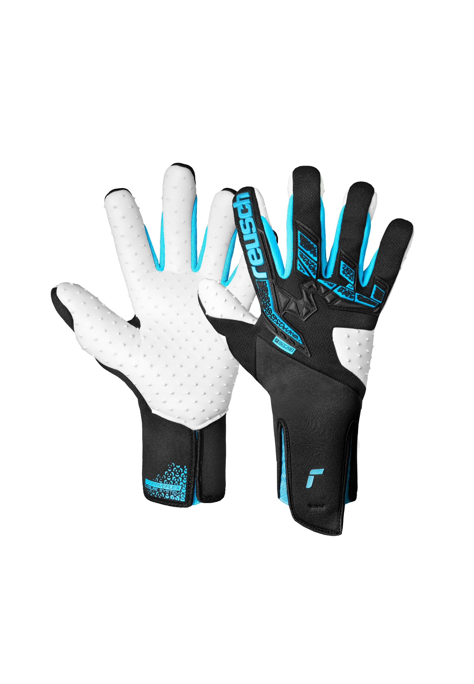 Torwarthandschuhe REUSCH "Attrakt Freegel SpeedBump Strapless", Damen, Gr. 9, bunt (schwarz, türkis), 51% Elastodien, 45% Polyester, 4% Polyurethan, mehrfarbig, Handschuhe, mit Evolution Negative Cut Image