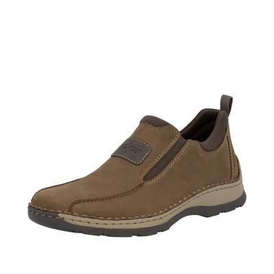 Slip-On Sneaker RIEKER, Herren, Gr. 41, braun (braun, dunkelbraun), Nubukleder, Textil, sportlich, Schuhe, Slipper, Schlupfschuh, Halbschuh, Freizeitschuh mit Stretcheinsätze Image