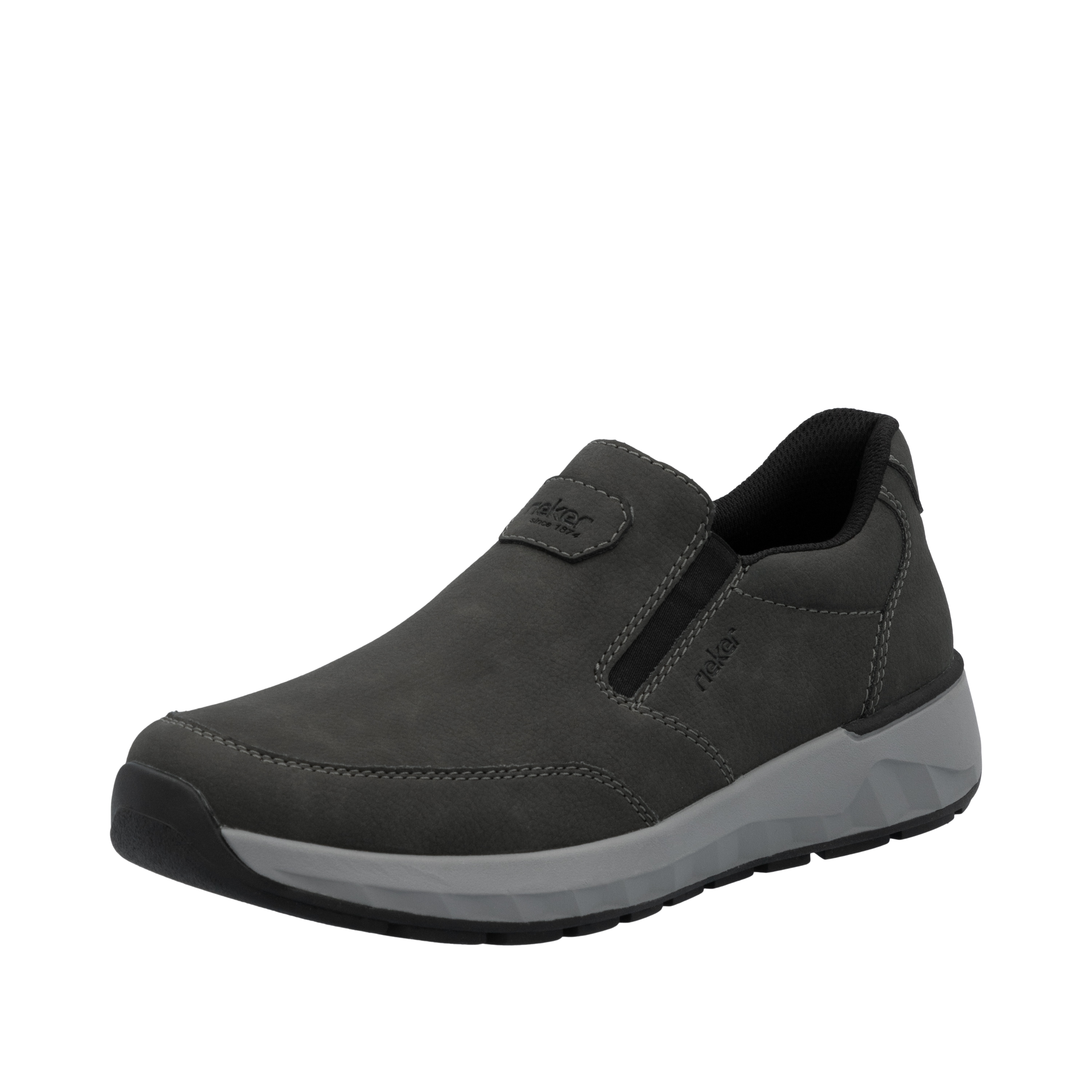 Slipper RIEKER, Herren, Gr. 43, grau, Lederimitat, unifarben, Schuhe Slipper, Schlupfschuh, Halbschuh, Slip-on Sneaker mit Ziernähte