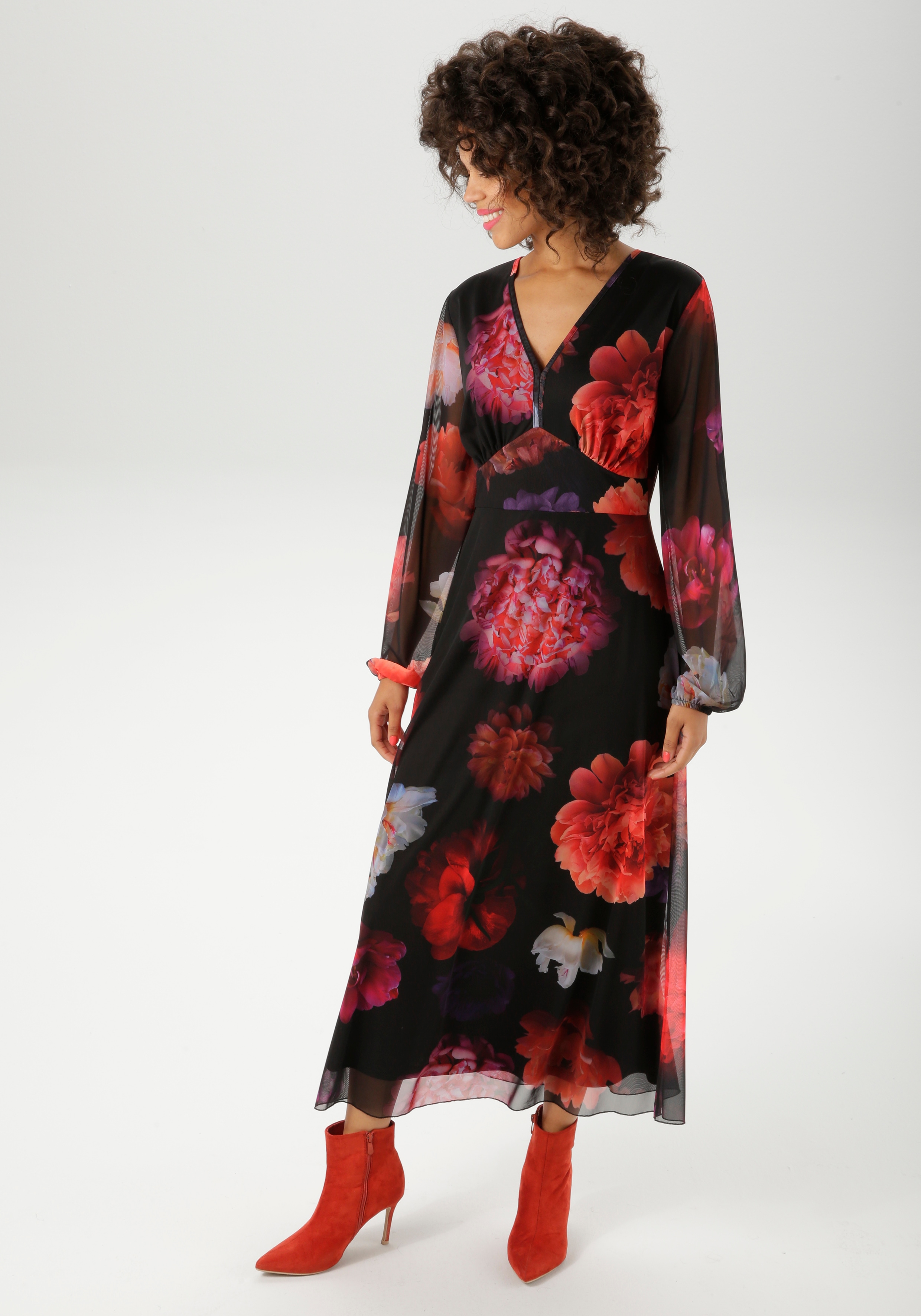 Maxikleid ANISTON CASUAL, Damen, Gr. 38, N-Gr, rot (schwarz, rot, orange, bordeaux, apricot, lila, fuchsia, pink, wollweiß, gelb, hellgrün, hellblau, klahi, braun), Mesh, Obermaterial: 95% Polyester, 5% Elasthan. Futter: 100% Polyester, bedruckt,...