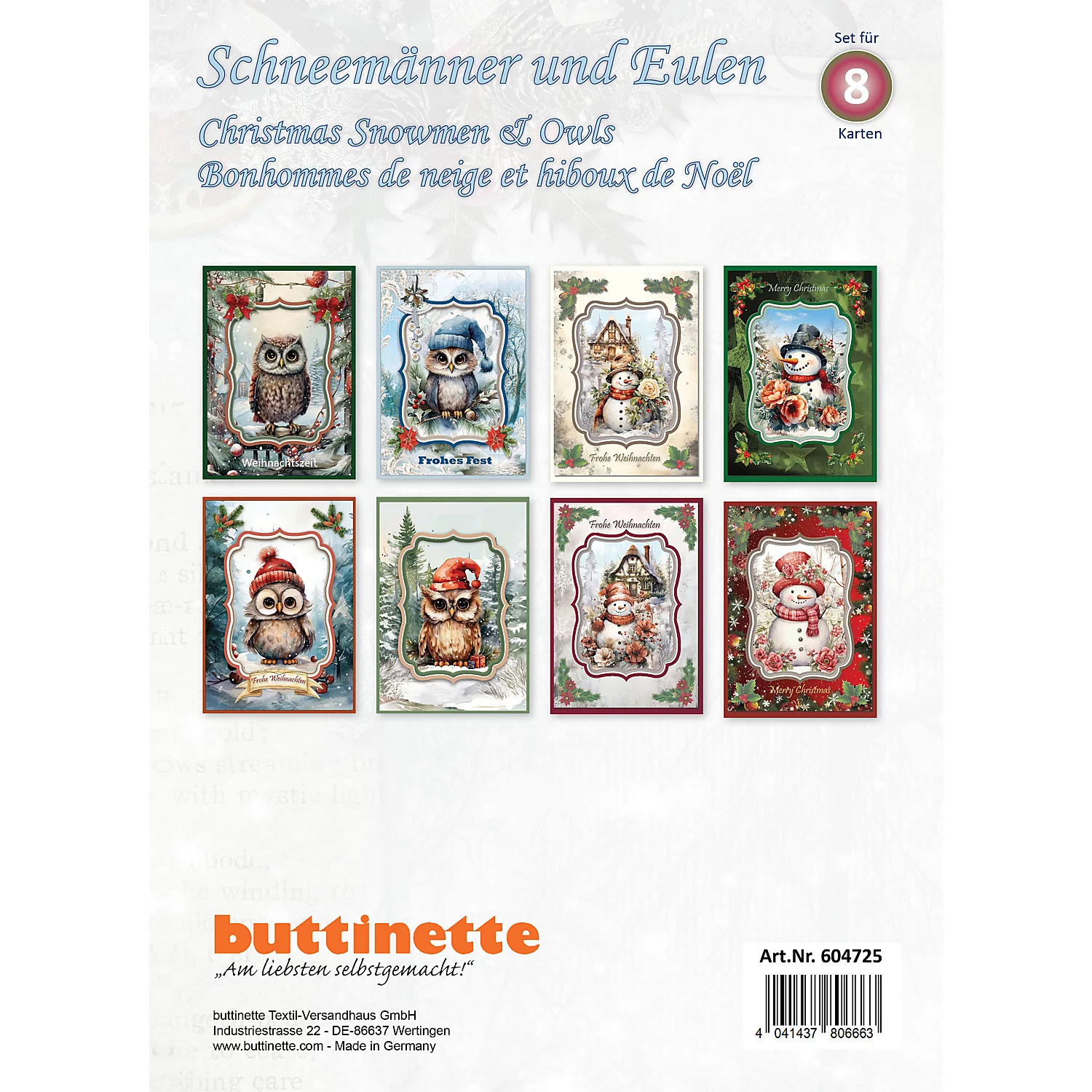 3D-Bastelmappe Schneemänner und Eulen, für 8 Karten Image