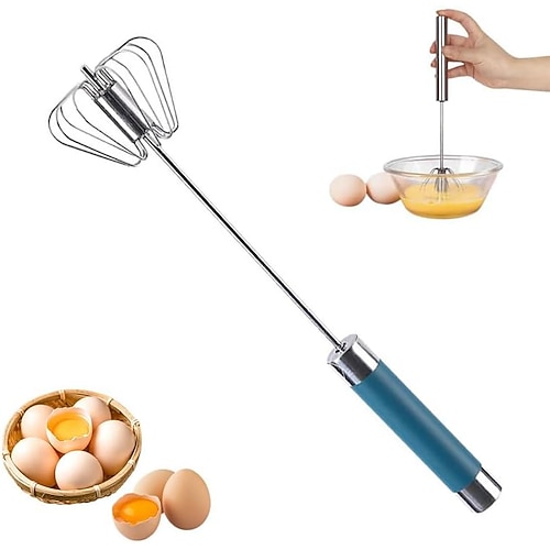 Halbautomatischer Schneebesen aus Edelstahl, Handrührgerät, Rührwerkzeug, manueller Eierschüttler, rotierender automatischer Schneebesen zum Kochen von Eiern und Milch in der Küche