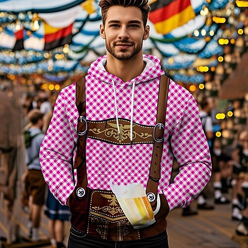Kapuzensweatshirt Druck Lässig Bayerisch Bischofsärmel Fronttasche Grafik für Herren Erwachsene 3D-Druck für Karneval Oktoberfestbier Urlaub Party Image