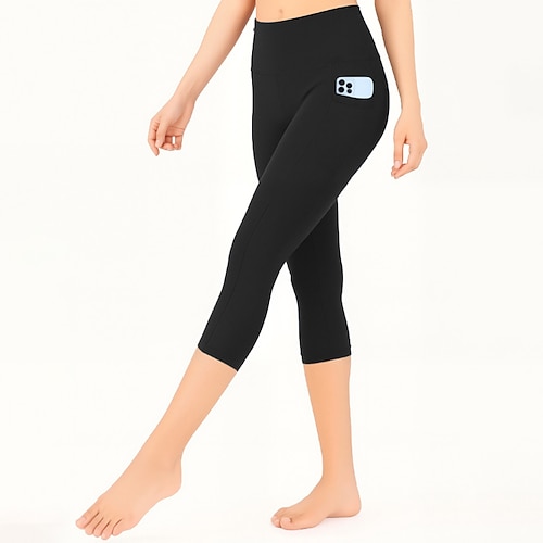 Damen Caprihose Leggings Gemütliche Leggings Streetwear Lässig Wadenlang Natürliche Taille Einfach Tasche Elastischer Bund Bequem Außenbereich Urlaub Yoga Athleisure Wein Grau Schwarz Dunkelblau Image