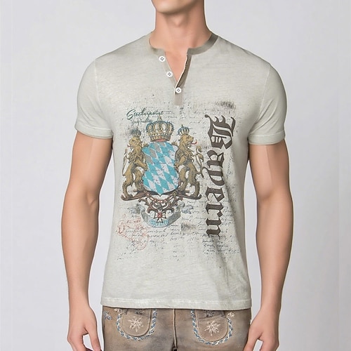 Lederhosen T-Shirt Match Henley-Shirt Bayerisch München Deutsch alpin Erbe T-Shirt Ärmel Grafik für Herren Erwachsene 3D-Druck für Karneval Oktoberfestbier Party Image