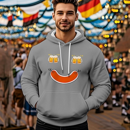 Kapuzensweatshirt Druck Lässig Bayerisch Bischofsärmel Fronttasche Grafik für Herren Erwachsene Heißprägen für Karneval Oktoberfestbier Urlaub Party Image