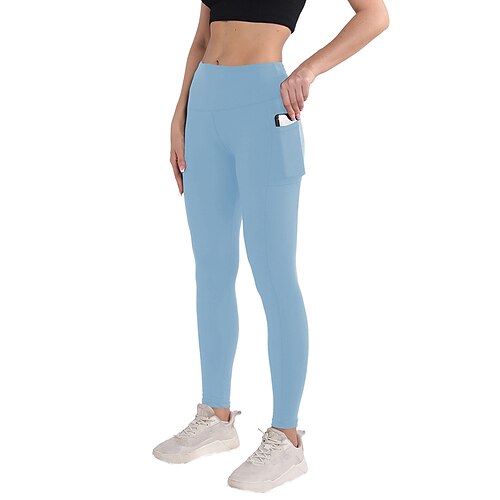 Damen Pilates-Leggings Capri Leggings Sporthosen Taschen Leicht Pilates Fitnessstudio Laufen Hosen Einfarbig Marineblau Schwarz Rosa Übergröße Sport Sportkleidung Mikroelastisch Image