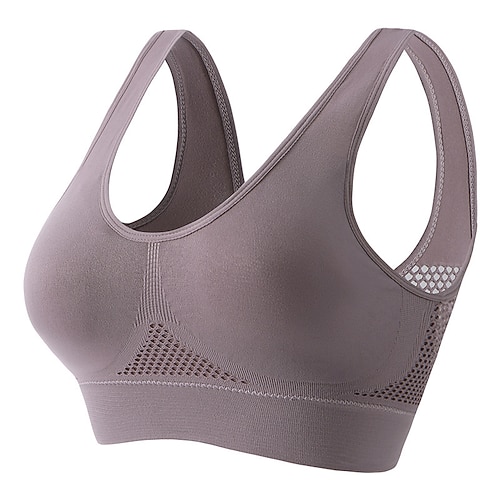 Damen Yoga-BH Sport-BH Pilates-BH BH-Top Push-Up Hosen nahtlos Antivibration Ungepolstert Bürgellos Einfarbig Sport Sportkleidung Hellblau Dunkelviolett Fitnessstudio Zumba Laufen Image