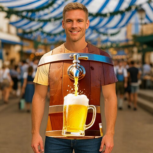 Bayerisch München Deutsch T-Shirt Ärmel T-Shirt Lederhosen T-Shirt Match Bier Grafik für Herren Erwachsene 3D-Druck für Karneval Oktoberfestbier Party Image