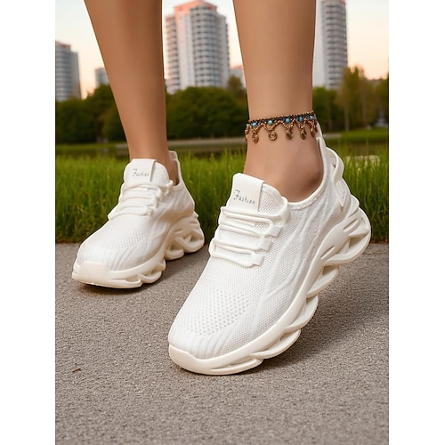 Weiße Mesh-Laufschuhe für Damen – leichte, atmungsaktive Sneaker fürs Fitnessstudio, Training oder als lässige Sportbekleidung Image