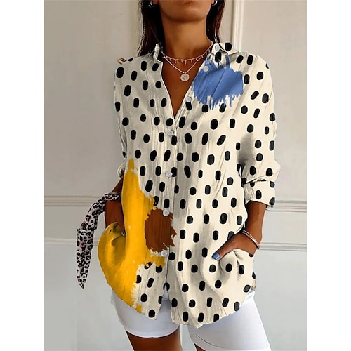 Damen Hemd Knöpfe Druck Blumen Grafik Aktiv Täglich Stilvoll Langarm Hemdkragen Normale Oberteile Täglich Ferien Blau Weiß Rote Marineblau Khaki Frühling Herbst Image