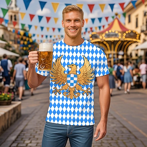 Bayerisch München Deutsch T-Shirt Ärmel T-Shirt Lederhosen T-Shirt Match Eagle Grafik für Herren Erwachsene 3D-Druck für Karneval Oktoberfestbier Party Image