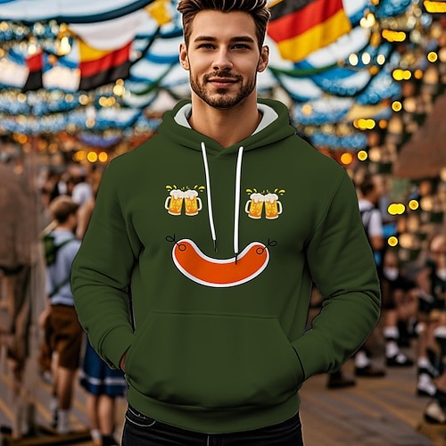 Kapuzensweatshirt Druck Lässig Bayerisch Bischofsärmel Fronttasche Grafik für Herren Erwachsene Heißprägen für Karneval Oktoberfestbier Urlaub Party Image