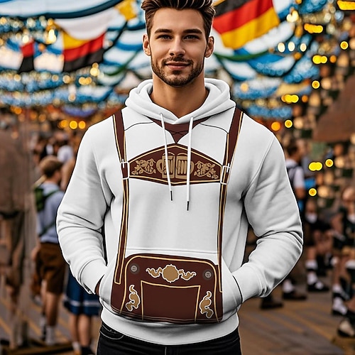 Kapuzensweatshirt Druck Lässig Bayerisch Bischofsärmel Fronttasche Grafik für Herren Erwachsene 3D-Druck für Karneval Oktoberfestbier Urlaub Party Image