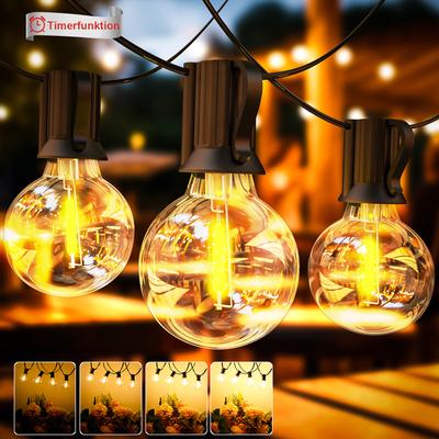 TEMU 18m Dimmable Outdoor String Lights With 27 Warm White G40 Led Bulbs, Ip44, Ideal For Garden, Patio, Balcony, Parties & Commercial Use Image