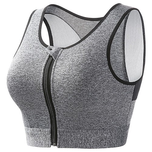 Damen Yoga-BH Pilates-BH Sport-BH BH-Top Push-Up Hosen nahtlos Antivibration Reißverschluss Bürgellos Einfarbig Sport Sportkleidung Schwarz Weiß Fitnessstudio Zumba Laufen Image