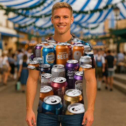 T-Shirt Lederhosen T-Shirt Match Bayerisch München Deutsch Lustig alpin T-Shirt Ärmel Grafik für Herren Erwachsene 3D-Druck für Karneval Oktoberfestbier Party Image