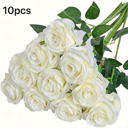 10 künstliche Samtrosen, realistische Kunstblumen aus Seidenstoff für Hochzeitsdekoration, Heimdekoration, DIY-Blumensträuße und Blumenarrangements Image