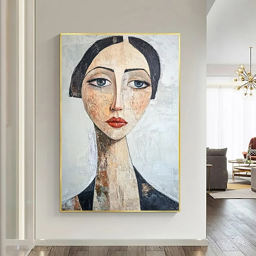 abstraktes Portrait Ölgemälde auf Leinwand, original schönes weibliches Modelgemälde, große moderne Menschen Wandkunst, individuelle Schlafzimmer Wanddekoration Image