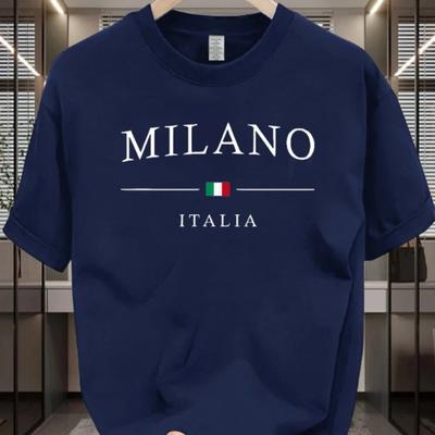 TEMU 2025 Men's Italy Graphic Print T-shirt - Breathable Summer Casual Tee With , Regular Fit Round Neck, Hand Washable, Everyday Apparel, Italy Inspired, Durable Casualwear, Nontransparent Fabric Image