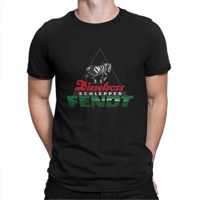 TEMU Fendt Men's Heavyweight 220gsm Cotton T-shirt - Black Casual Crew Neck Short Sleeve Tee With Logo & Tractor Graphic Print, Plus Size 4xl & 5xl, Machine Washable Image