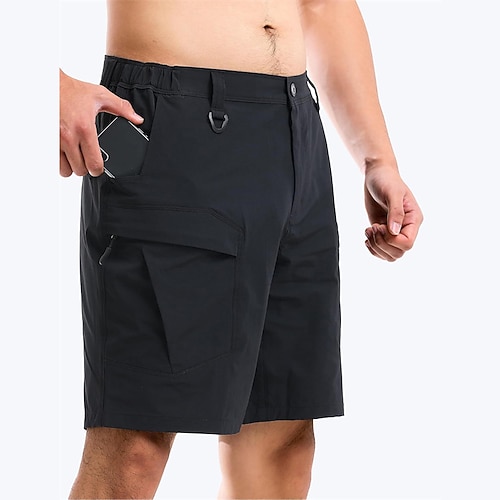 Herren Cargo-Shorts Shorts Sommershorts Elastischer Bund Mehrere Taschen Einfach Komfort tragbar Knielang Outdoor Sport Täglich Mode Lässig Schwarz Khaki Image