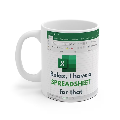 Excel-Tasse, lustige Büro-Kaffeetasse aus Keramik, 330 ml/12 oz, Geschenk zum Thema Tabellenkalkulation für Büroangestellte, Mitarbeiter, Analysten, Buchhalter, Chef, Schreibtisch-Dekor Image