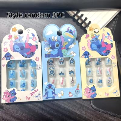 TEMU 3pcs Set (12pcs/set) Of Sweet And Cool Stitch Press-on Nails, Styles - Cartoon Oval Nail Art - Suitable For Parties And - Perfect Gift For Fashionistas Image