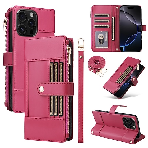 Handy Hülle Handyhüllen Für iPhone 16 15 14 Pro Max Plus 16e 13 Pro Max Brieftaschenhülle Mit Ständer Reisverschluss Vollschutz Retro TPU PU-Leder Image