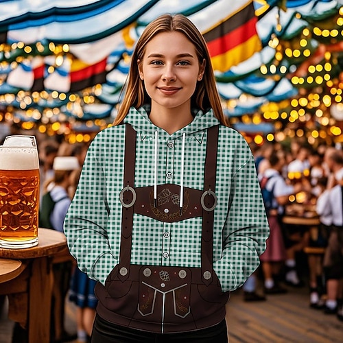 Kapuzensweatshirt Druck Lässig Bayerisch Bischofsärmel Fronttasche Grafik für Damen Erwachsene 3D-Druck für Karneval Oktoberfestbier Urlaub Party Image