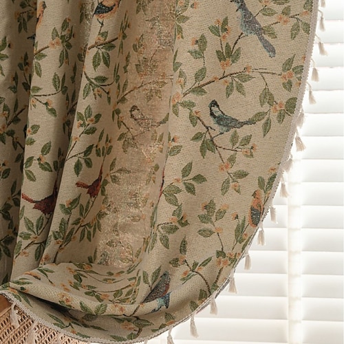 Jacquard-Vorhänge 1 Paneel mit Quasten für Schlafzimmer Wohnzimmer Fenster thermisch isolierte raumverdunkelnde Stangentaschenvorhänge Image
