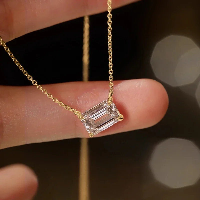 Huitan Einfache Rechteckige Anhänger Halskette Weibliche Ästhetische Funkelnden Zirkonia Hals Zubehör Charme Trendy Täglichen Schmuck Image