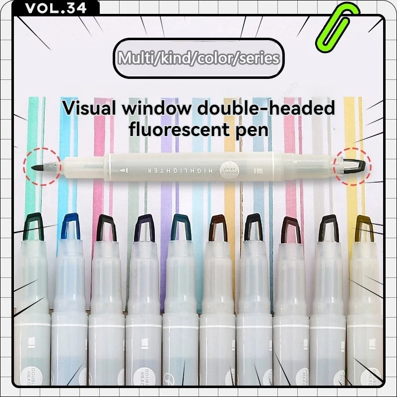 5-teiliges Textmarker-Set mit Doppelspitzen, klare Sicht, Meißelspitze, fluoreszierende Pastell-Textmarker, durchsichtige Spitze, Textmarker-Marker-Set Image