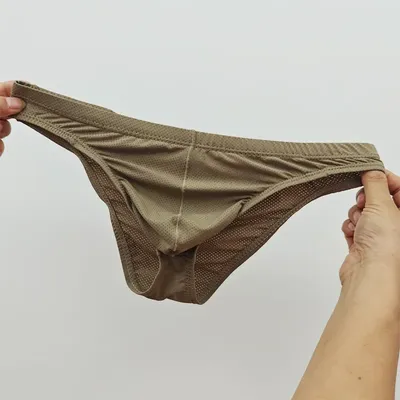 Männer Sexy Kurze Eis Seide Mesh Atem Komfort Dünne Kühles Gefühl Schnell Trocknend Elastische Sport Höschen Männlich Mittlere Taille U Konvexen Beutel Bikini Image