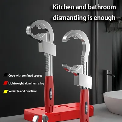 Multifunctional Bathroom Wrench Set Adjustable Pipe Wrench with Red Handle Metal Structure Durable Equipped