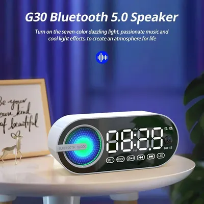 Leiser kabelloser Bluetooth-Lautsprecher, Wecker, RGB, TWS, USB, LED-Spiegel, Digitaluhr, FM, großes Display, Wohnzimmer, Büro, Dekoration Image