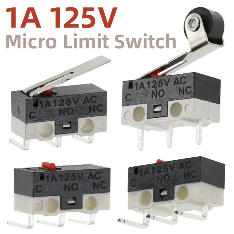 Mikro-Endschalter, 1 A, 125 V, Mausschalter, SPDT, 3-polig, Momentan-Drucktastenschalter ohne Griff, mit Griff, Rolle Image