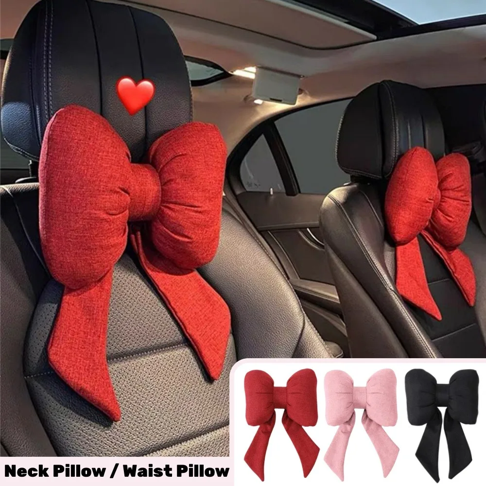 Auto Nackenkissen Niedliche Innen Rosa Schleife Kopfkissen Universal Anti-müdigkeit Auto Kopfstütze Nackenkissen Kissen Autozubehör Image