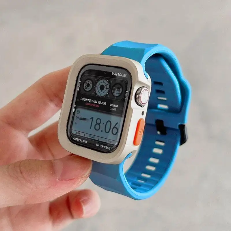 Silikonhülle + Armband für Apple Watch Band Serie 10 8 9 7 6 SE 5 4 Armband Correa iWatch 46 mm 44 mm 40 mm 45 mm 41 mm Ultra 49 mm Image